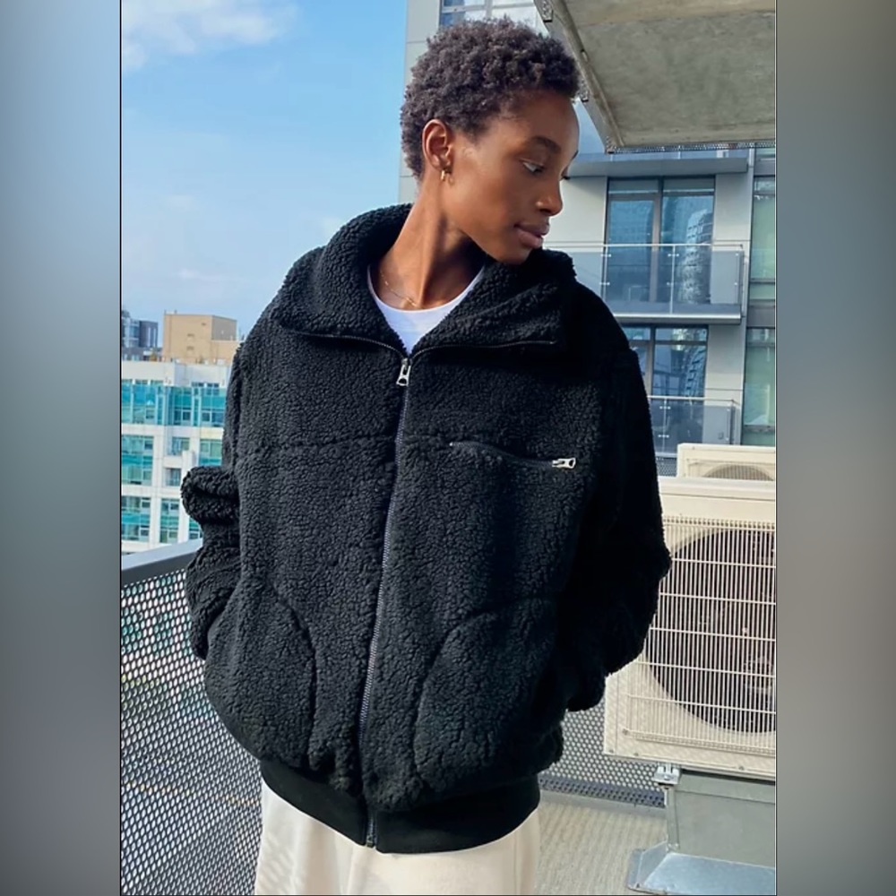 Aritzia Wilfred Free Teddy Sherpa Jacket Black XS | Cozy Zip Up Fleece Oversized